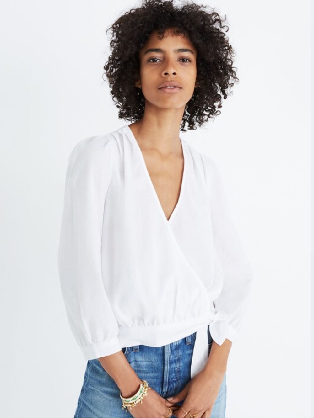 Madewell Women's Wrap Top in Eyelet White Cropped